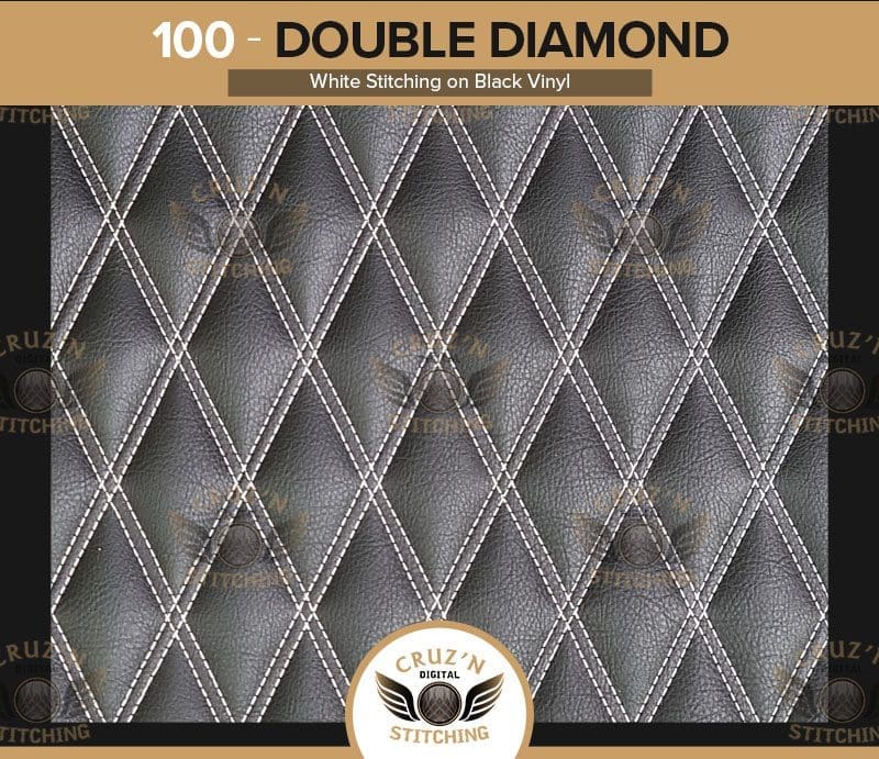 100 Digital Stitching Double Diamond White Stitching on Black Vinyl