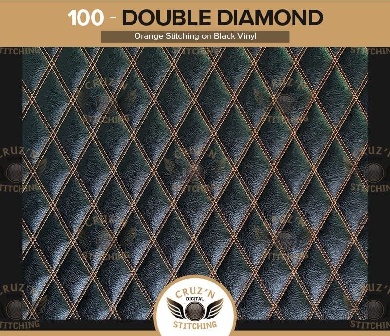 100 Digital Stitching Double Diamond Orange Stitching on Black Vinyl