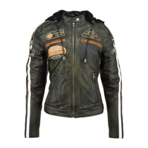 Ladies Leather Motorcycle Jacket with removable lining and armour rusty front