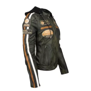 Ladies Leather Motorcycle Jacket with removable lining and armour rusty right side