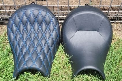 Vulcan 650 custom seat blue double diamond full seamless example