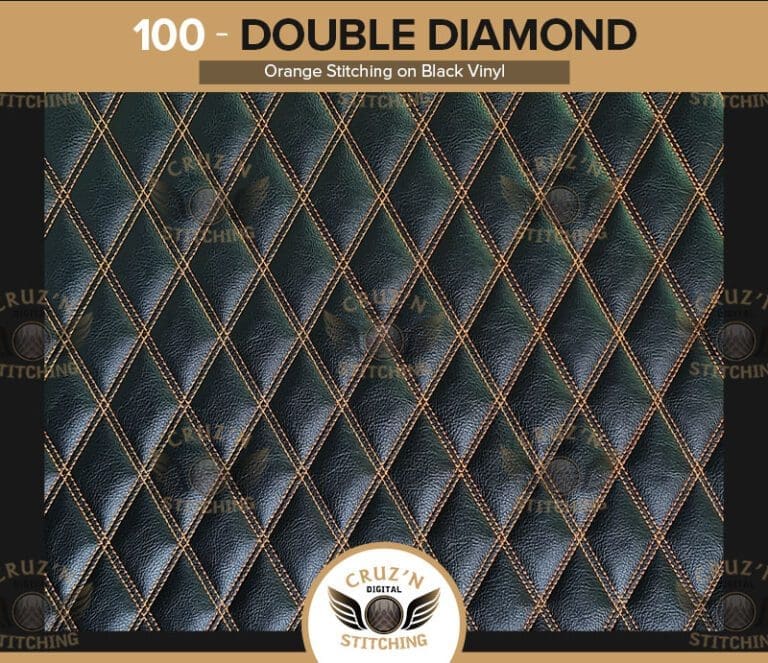 100 Digital Stitching Double Diamond Orange Stitching on Black Vinyl