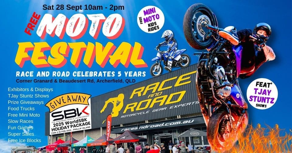 Free MOTO FESTIVAL 28 Sept - RACE and ROAD Celebrates 5 years