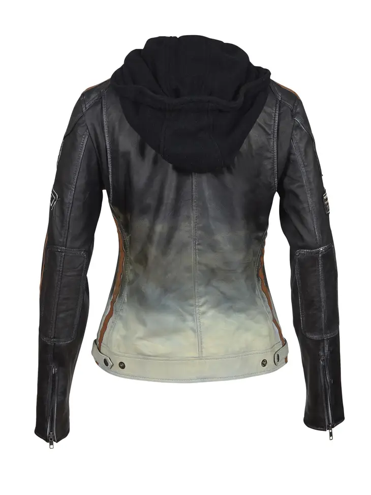 Ladies Leather Motorcycle Jacket with removable lining and armour beige black back