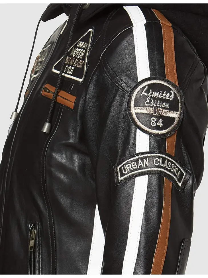 Ladies Leather Motorcycle Jacket with removable lining and armour black side