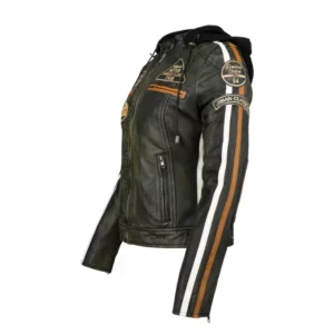 Ladies Leather Motorcycle Jacket with removable lining and armour rusty left side