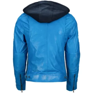 Ladies Leather Motorcycle Jacket with removable lining and armour sky blue back