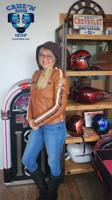 Ladies leather motorcycle jacket with removable lining armour cognac 0
