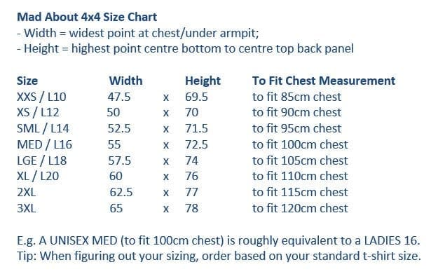 Mad About 4x4 Size Chart